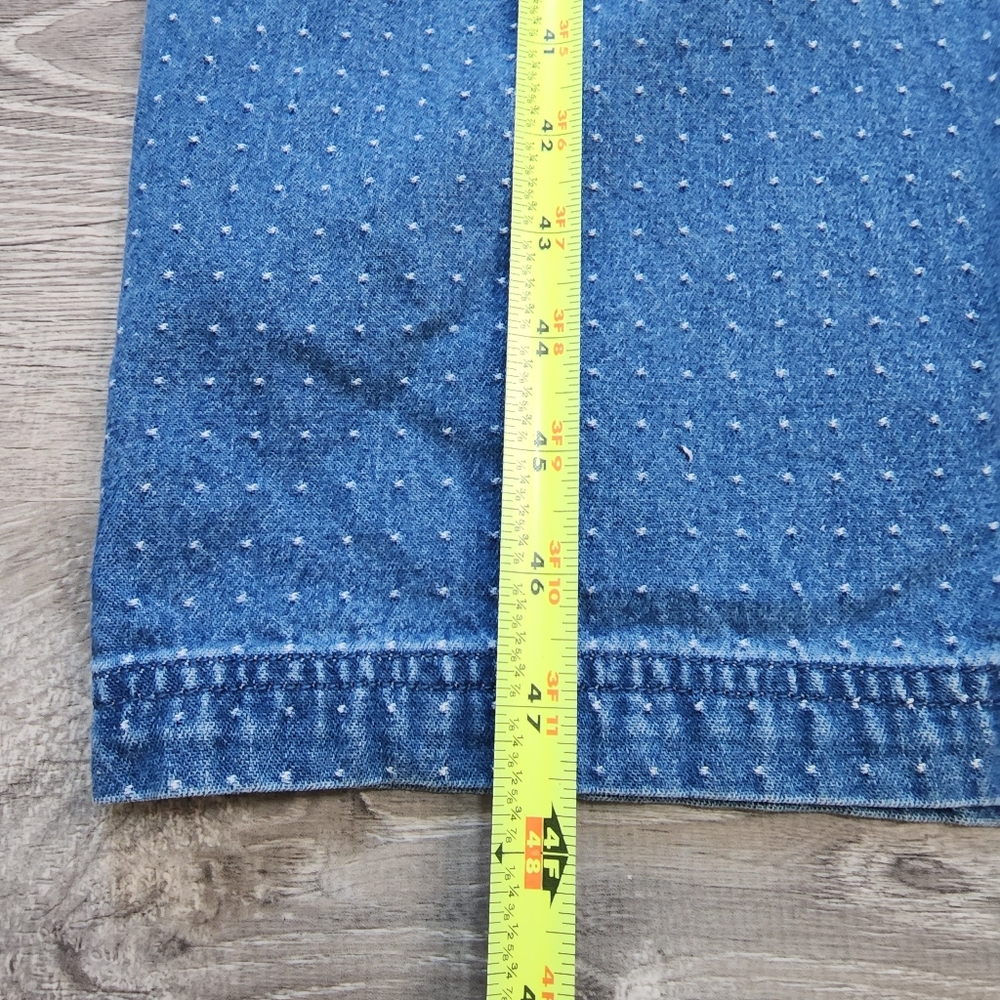 VINTAGE KEREN HART Denim Jean White Polka Dot Maxi Sleeveless Dress - Picture 8 of 11